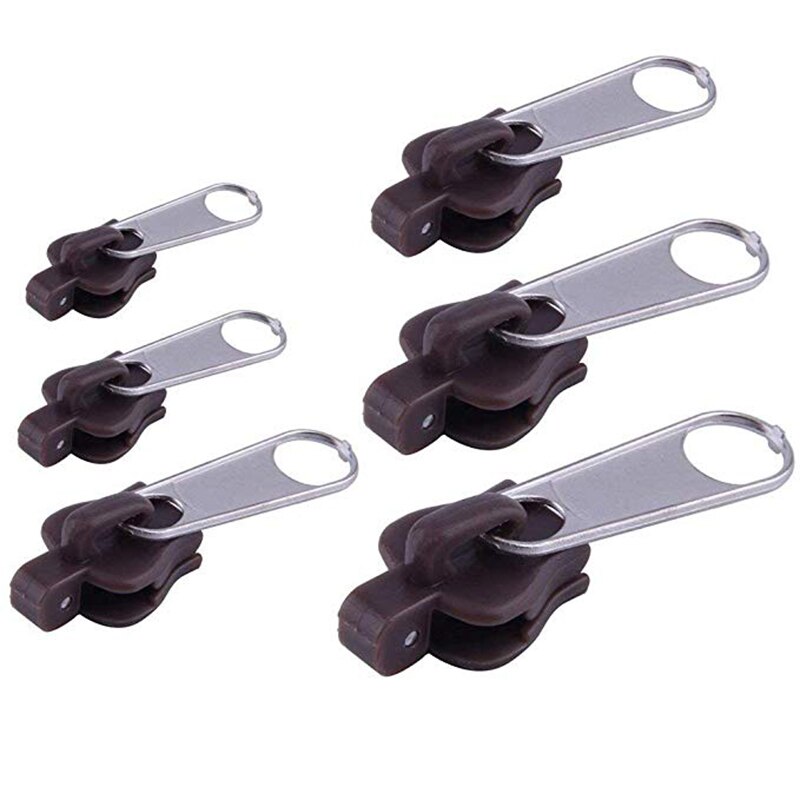 6 pièces glissière curseurs universel remplacement fermeture éclair curseur Kit de réparation instantanée Fix fermeture éclair curseur dents sauvetage directe: Coffe-Silver