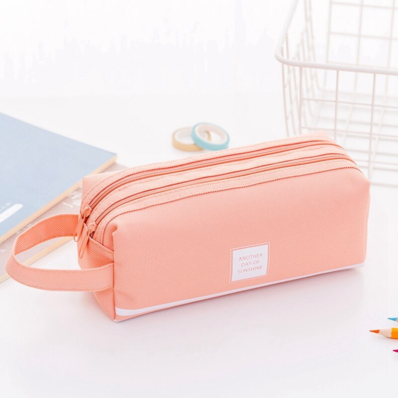 Candy Color Large Capacity Pencil Cases Bags Double Zipper Korea Fabric Pen Box Pouch Case School Office Stationary Supplies: PK