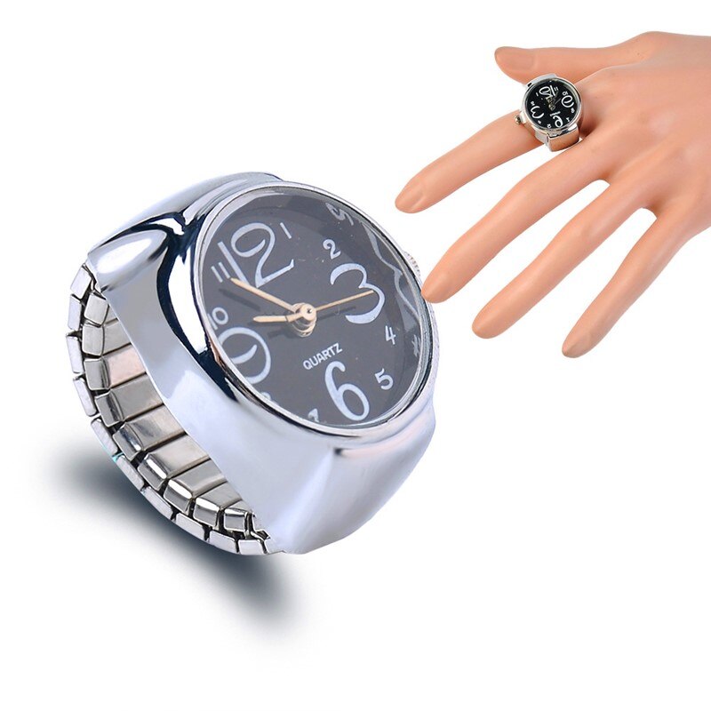 1Pc Pop Vrouwen Mens Vinger Ring Horloge Quartz Verstelbare Roestvrij Stalen Band Mode Sieraden Ring Elastische Band