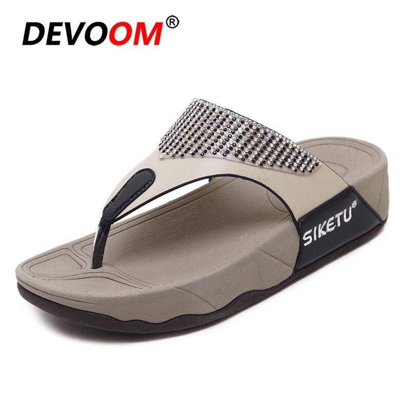 Office Ladies Flip Flops Leather Thick Wedge Slippers Platform Flip Flop Women Summer House Slippers Big Size: Black / 5.5