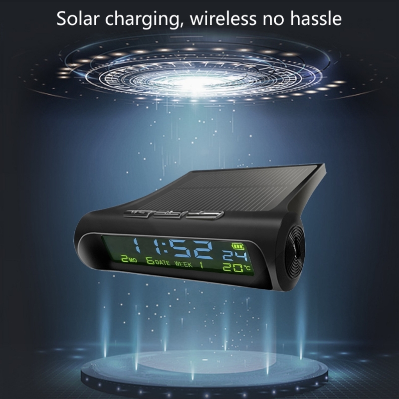 Solar Car Clocks Automotive Electronic Led Digital Clock Thermometer Alarm Clock