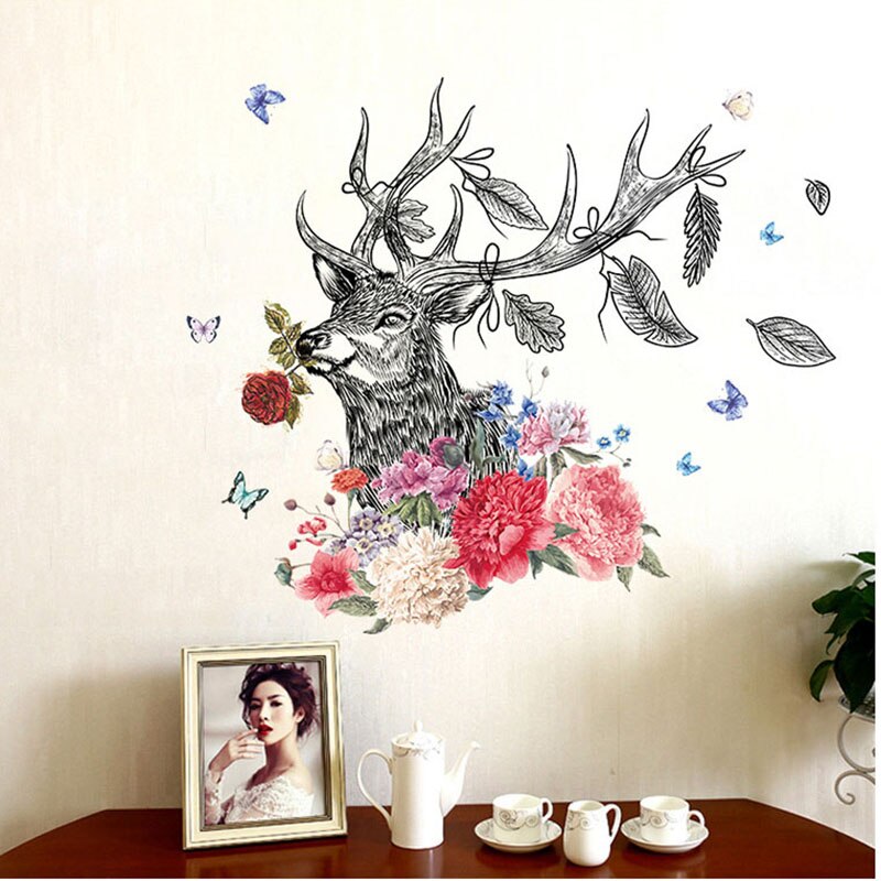 DIY Ein Elch Familie Silhouette Zauberstab Kunst Aufkleber Hause Dekoration Kreative Korridor Küche Wandmalereien PVC Hirsch Schatten Wald Poster: PC8347