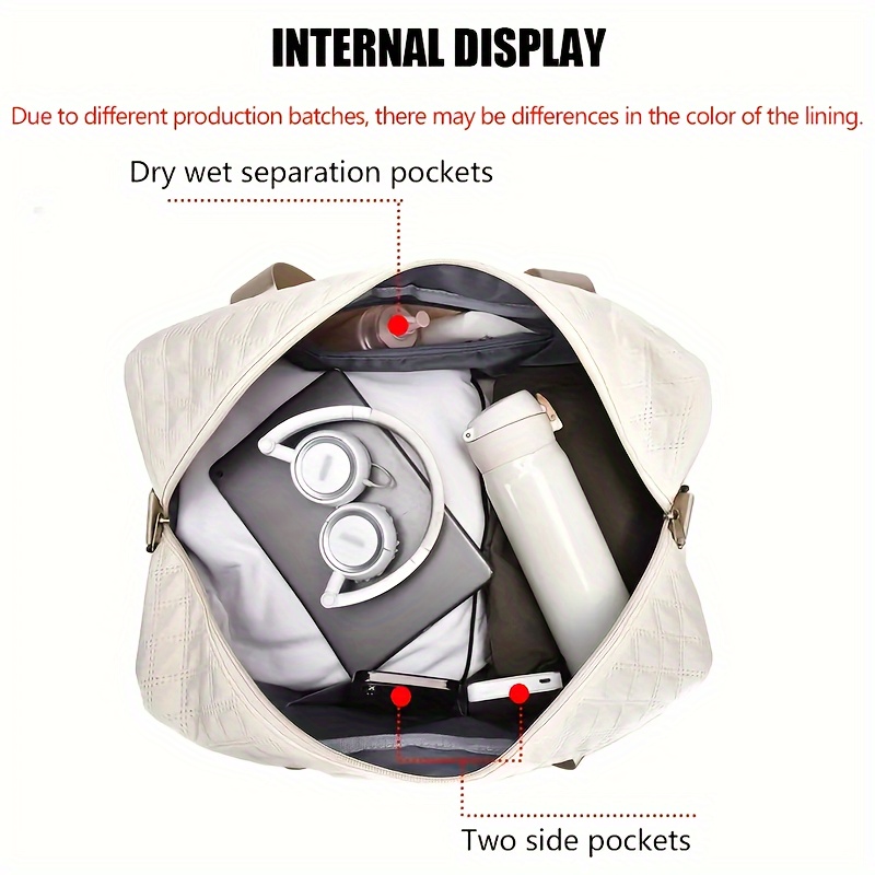 Sac de sport de luxe, sac à main de grande capacité, initié et sac fourre-tout à bandoulière avec séparation de support sec, poches latérales pour touristes, voyage, salle de sport