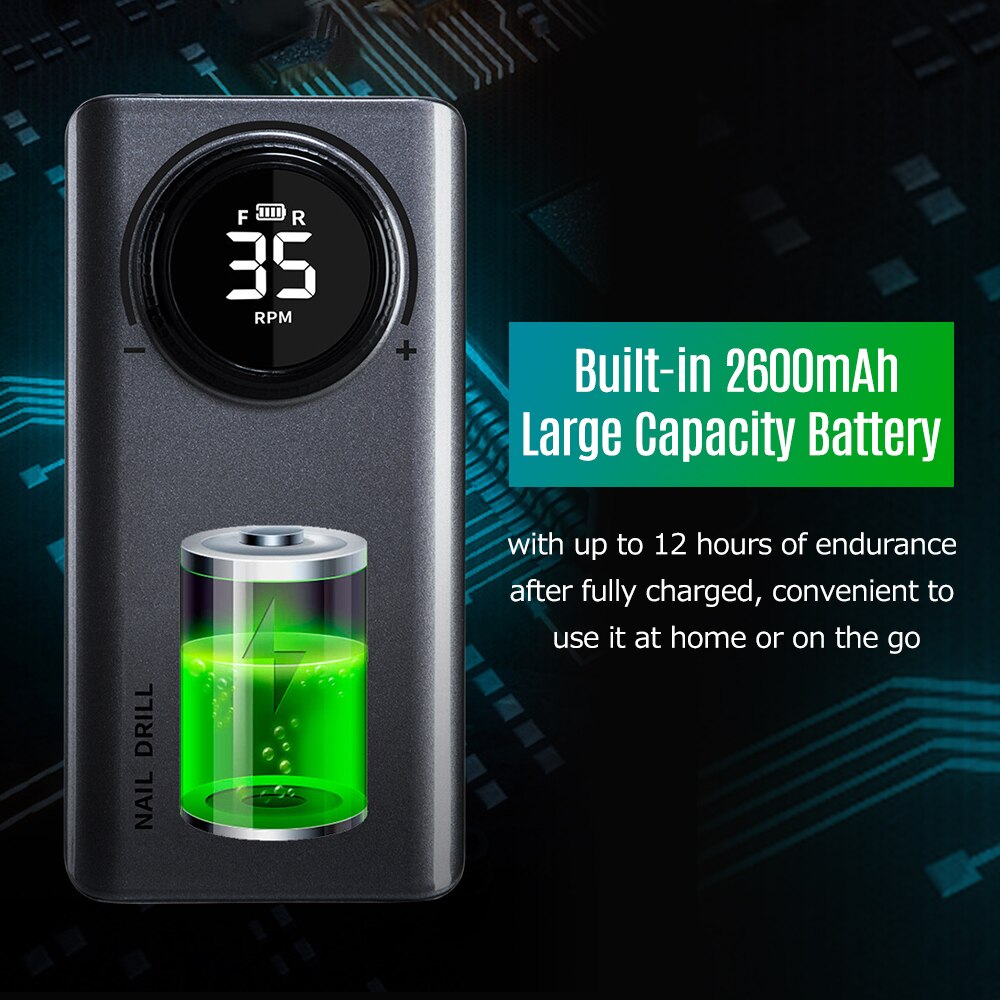 Rechargeable Nail Drill Machine Multifunctional USB Nail Polisher LCD Digital Electric Nail Drill Nail Polishing Manicures Tool