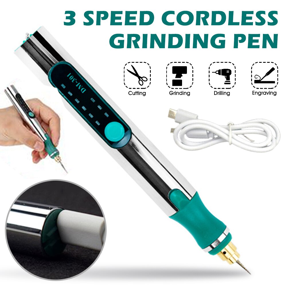 Mini Cordless Electric Engraving Pen Rechargeable Engraving Tool 3 Speeds DIY Engraver Grinder Polishing Tools Set with Tool Kit