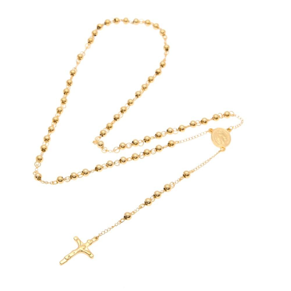 Mænds katolske madonna guddom guadalupe rosenkrans perle halskæde guldfarve smykker jesus krucifiks kryds vedhæng