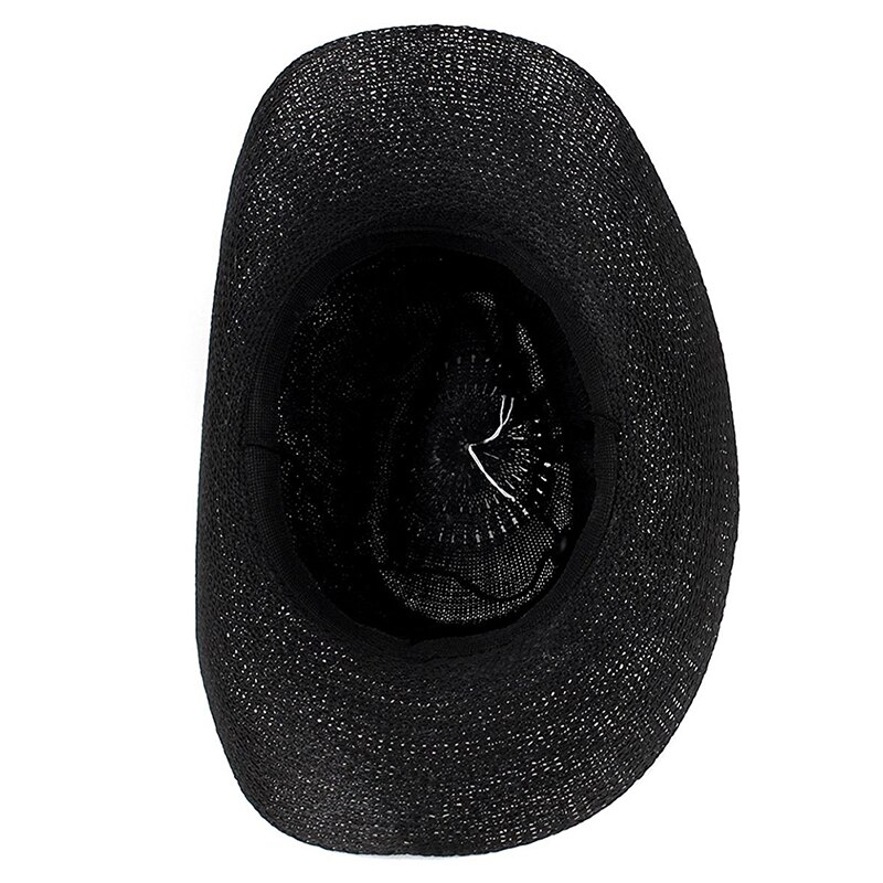 Sombrero vaquero de ala ancha negro trenzado con rollo ajustable para hombre