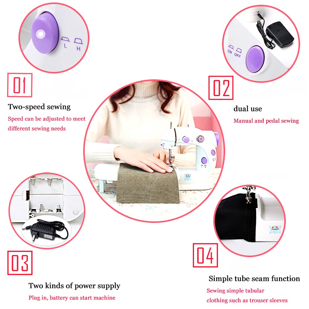 Mini Electrical Sewing Machine Household Portable Sewing Tailor With Lamp Thread Cutter Dual Speed Adjust Desktop Sewing Machine
