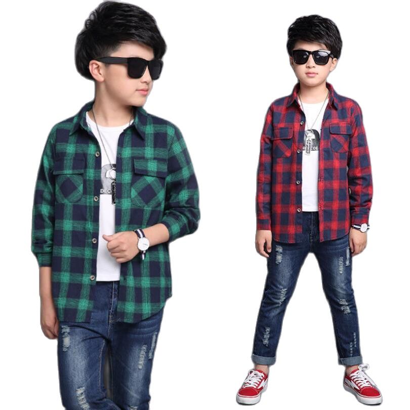 Drenge bluser 3-13y baby drenge efterår langærmet plaid skjorte teenage forårs varm jakke chaqueta de primavera adolescente caliente