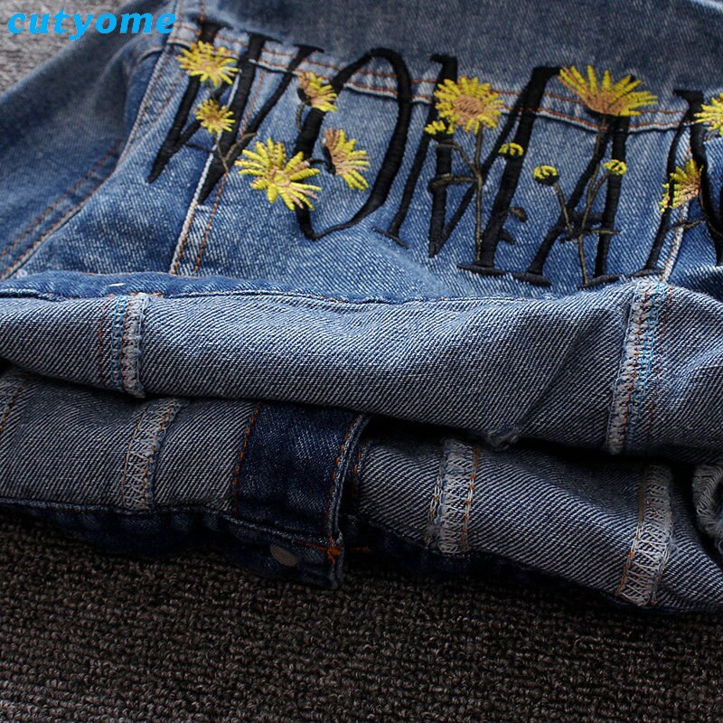 Baby Baby Meisjes Jeans Jas Borduren Bloemen Turn-Down Kraag Ripped Bovenkleding Peuter Pasgeboren Meisje Denim Kleding Jas