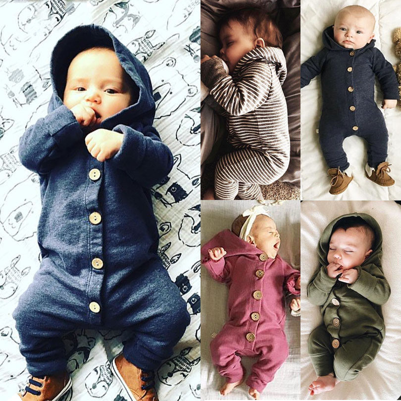 0-24M Lente Autumnbaby Romper Kids Jongens Meisjes Infant Hooded Solid Rompertjes Jumpsuit Lange Mouwen Kleding Outfits