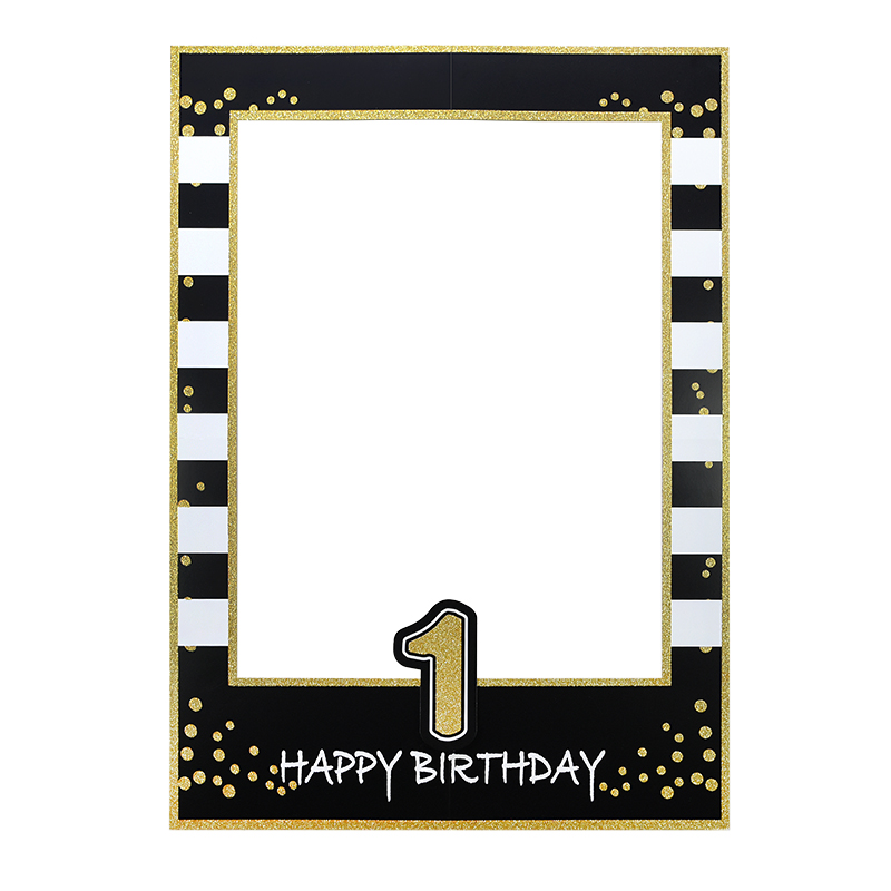 34pcs/set Birthday Photo Booth Props 18 21 30 40 50 Beard Glasses Lipstick Cake Props for Birthday Party Decoration: 1st birthday frame