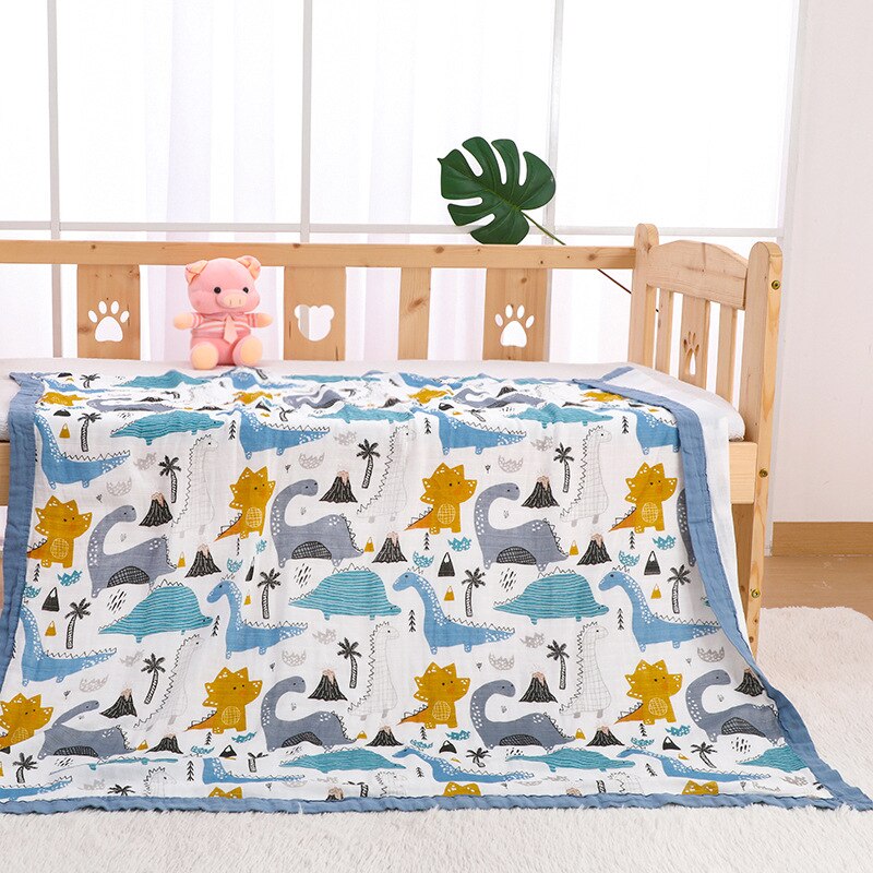 Babyfiltar nyfödd muslin swaddle 6 lager babyhandduk gasväv mjuk filt fast sängkläder set bomull sommartäcke: Dinosaurie