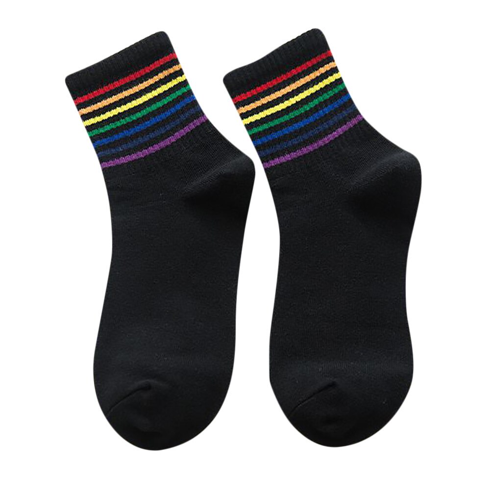 Women Socks Cotton Winter Unisex Cotton Rainbow Striped Socks Xmas Warm Chrismas Breathable Sports Middle Tube Socks: D