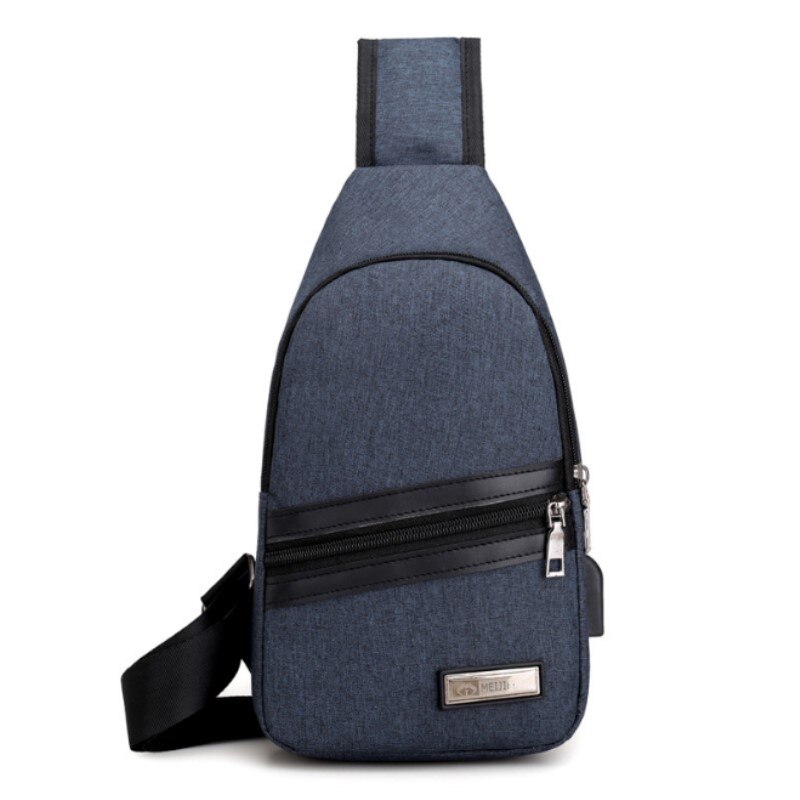 Male External USB Charge Chest Bags Men Chest Pack Antitheft Travel Crossbody Bag For Men Casual Sling Shoulder Bag packpack: Blue