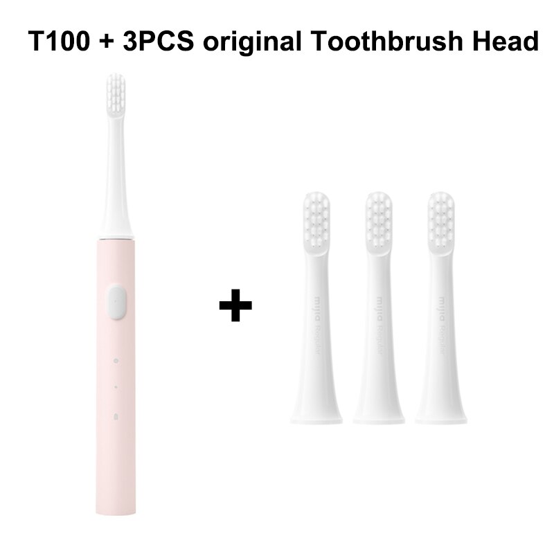 Xiaomi Mijia Sonic Electric Toothbrush T100 Cordless USB Rechargeable Toothbrush Waterproof Ultrasonic Automatic Tooth Brush: Pink add 3PCS Head