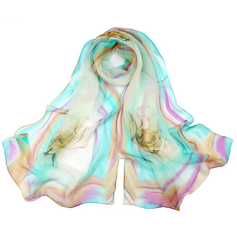 beach flower print Georgette chiffon scarf silk square hijab cool shawl ladies foulard femme Scarves hair bufanda mujer