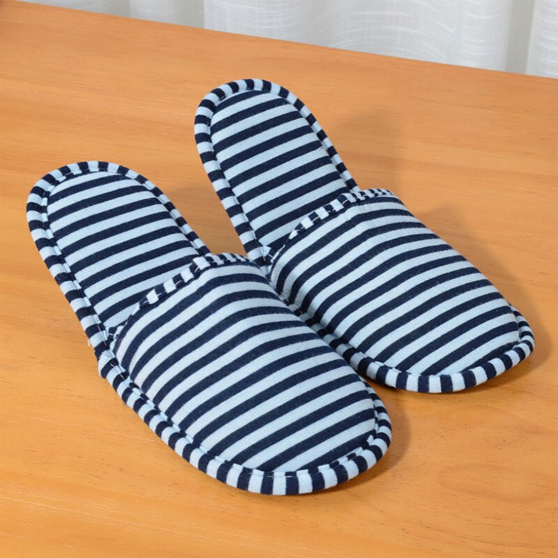 Zapatillas de viaje plegables y portátiles para parejas, Zapatillas de casa de algodón a rayas para interior, dormitorio