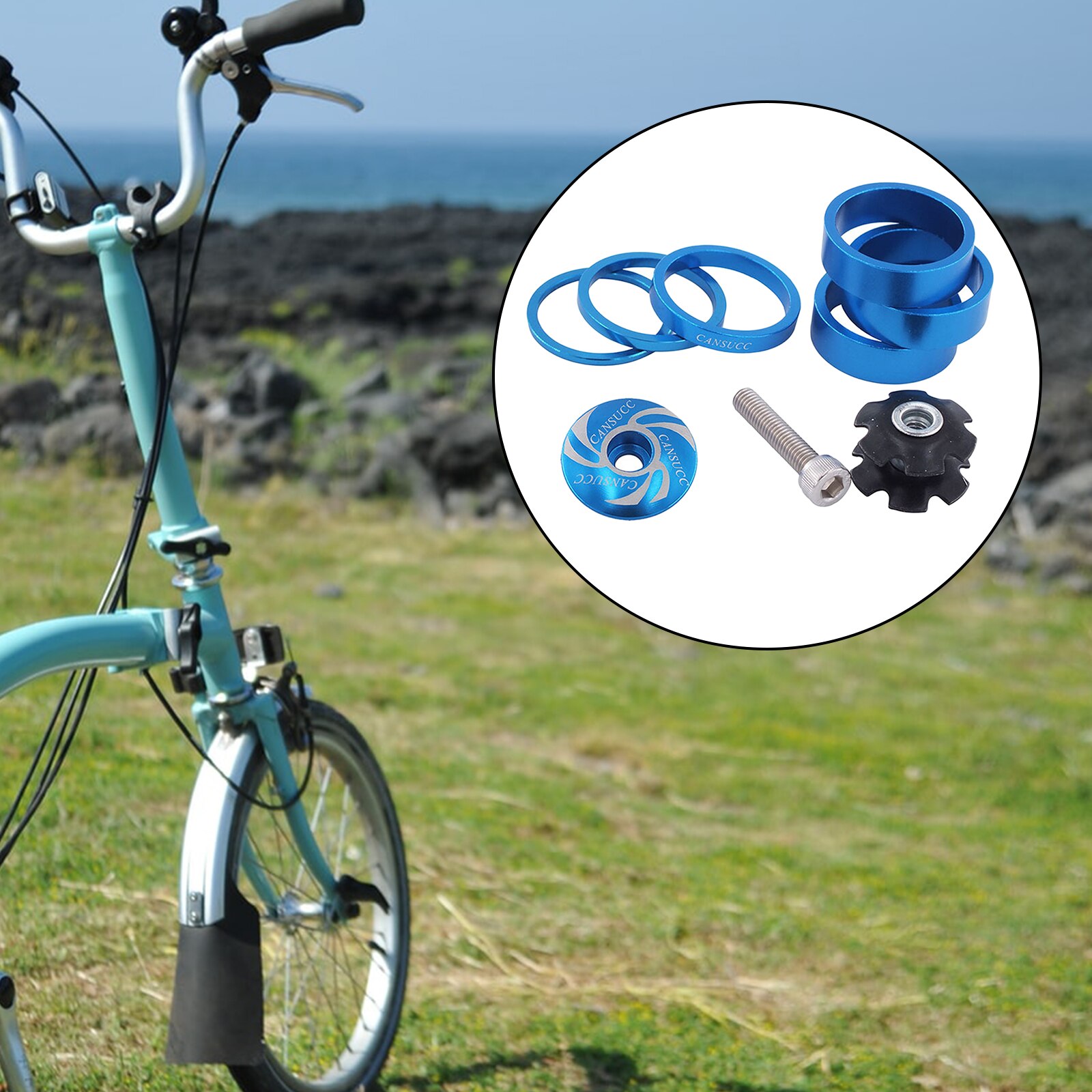 Bike Headset Spacer and Headset Top Cap Aluminum Alloy Headset Star Nut Stem Cap Fit 1-1/8" Stems and Forks: Blue