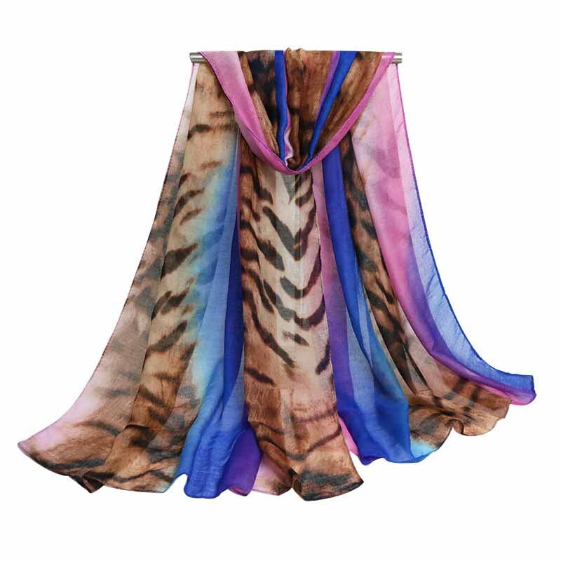 Spring fall voile kvinder tørklæde sjal rinbow tiger print tørklæde 180*90cm foulard femme modis bufanda mujer damer foulard soie