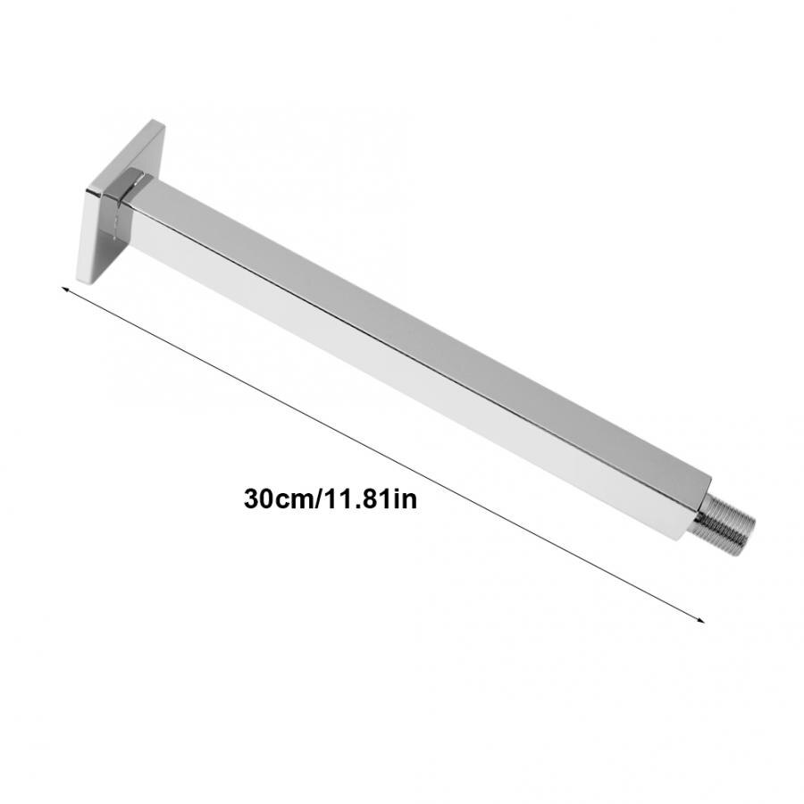 11.8 Inch Shower Arm with Flange, Chrome Square Wall Mounted Fixed Rain Shower Head Arm Extension Universal
