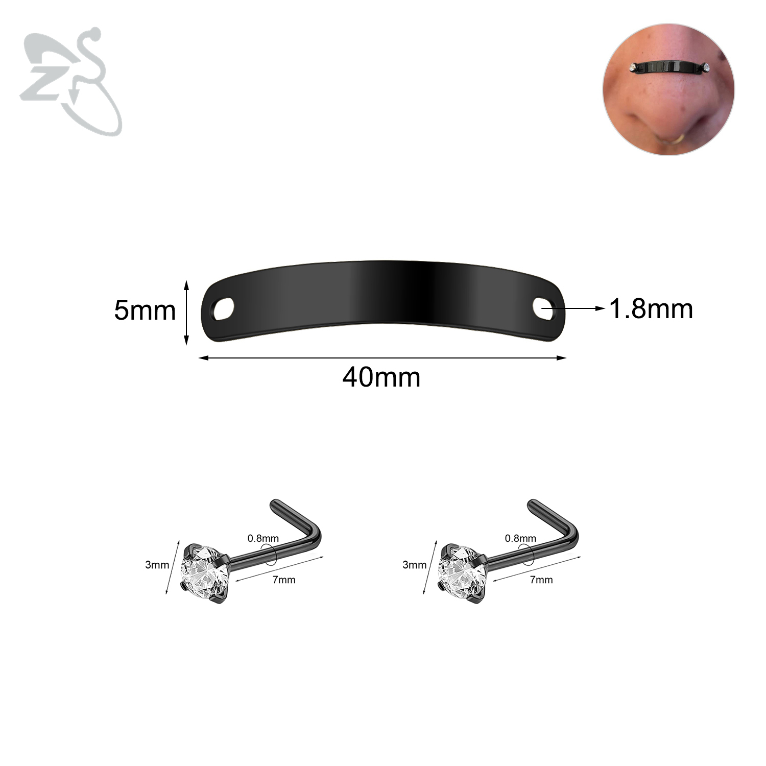ZS-Piercing en Acier Inoxydable pour Homme et Femme, Bijoux de Corps, Ajustable, Pont de Narine, Punk, 24/30/35/40/45/50mm, 1 Ensemble: Plaqué bronze antique