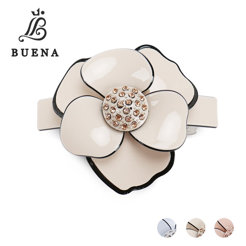 Buena Klassieke Camellia Accessoires Acryl Strass Haar Baret Haar Clips Voor Vrouwen Met Bloemen
