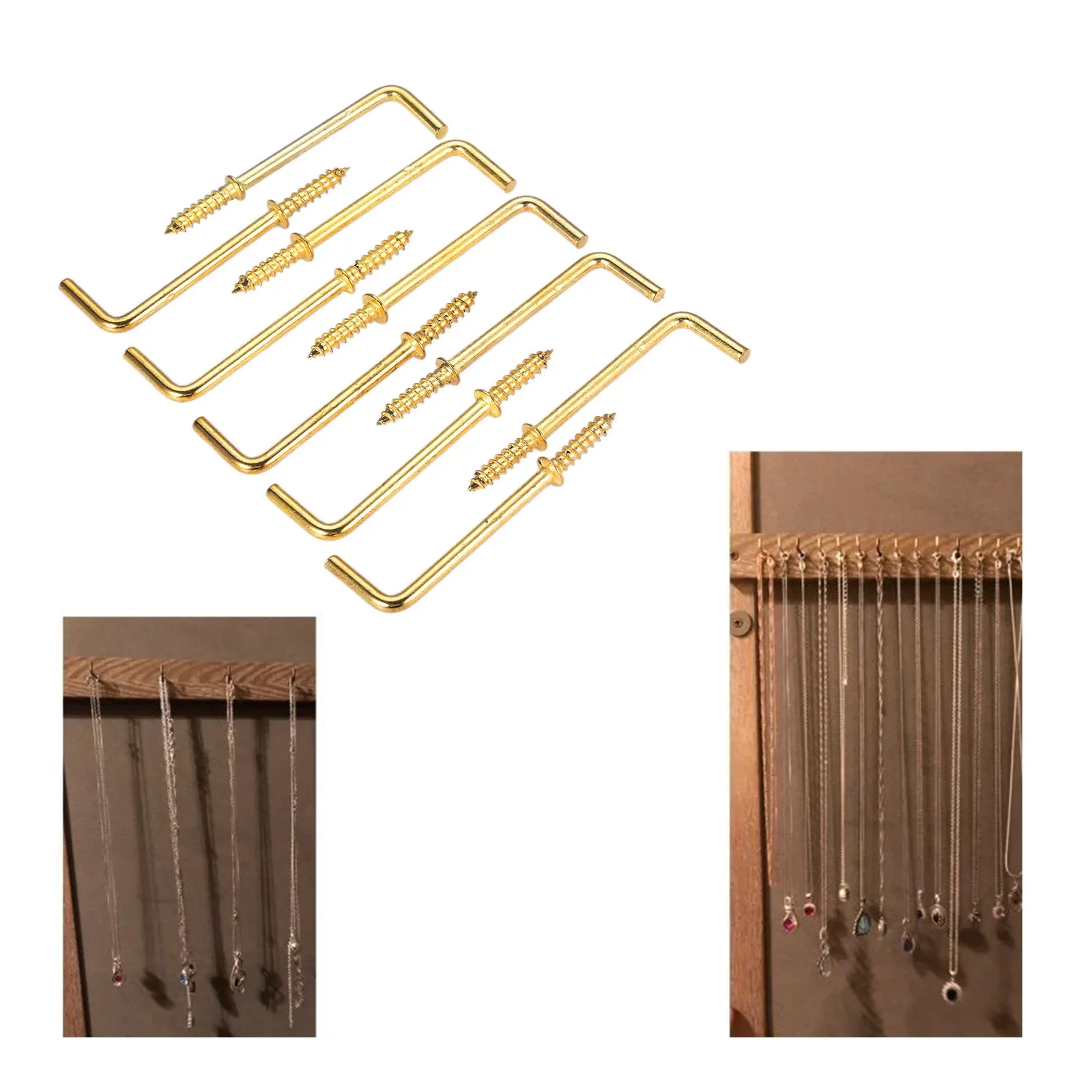 10/20pcs 7-style Metal Hook L-shape Golden Screw-in Hanger 17/25/37/47/54mm Wood Wall Mounted Photo Frame Kitchen Garden Outdoor