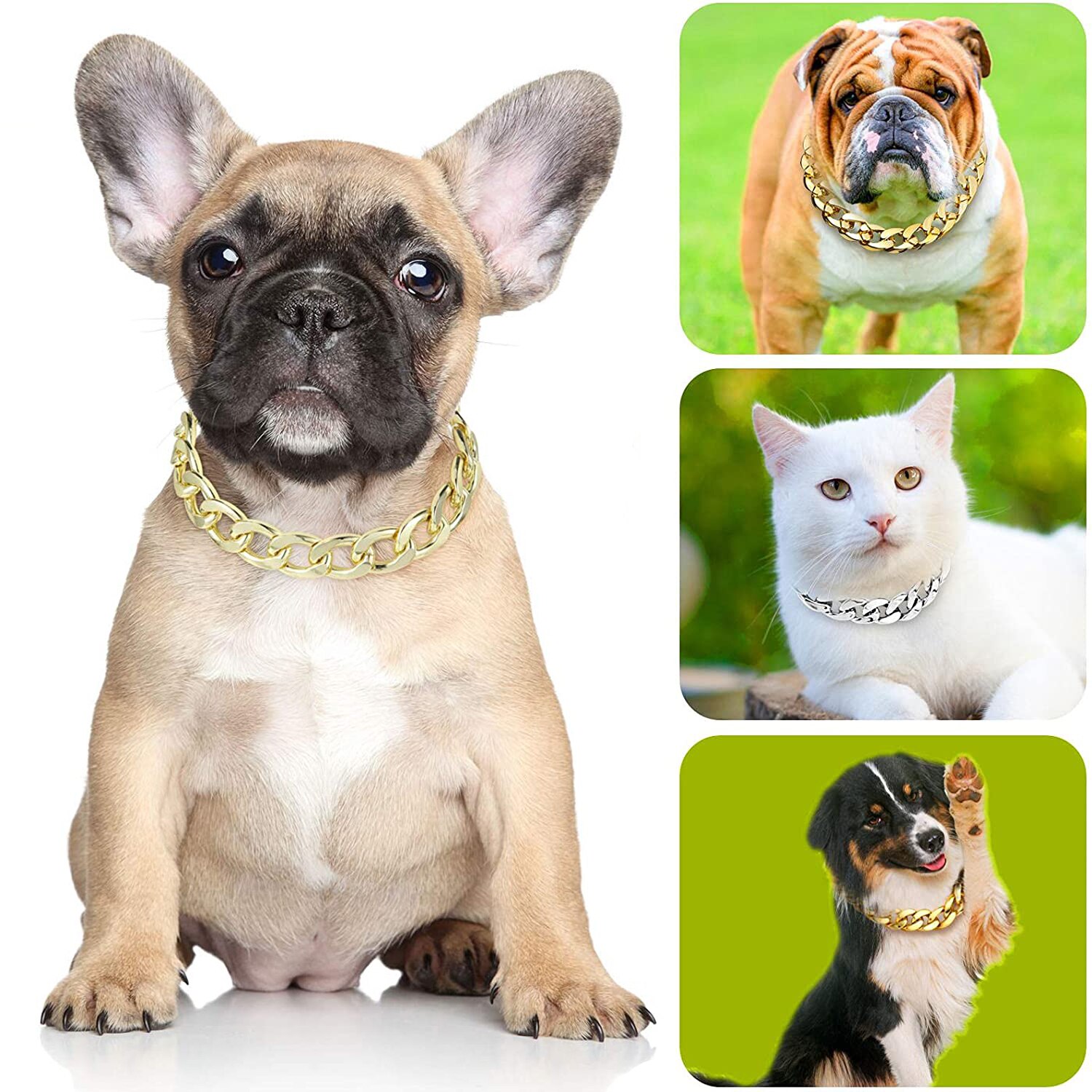 Huisdier Ketting Dikke Gouden Ketting Vergulde Plastic Verstelbare Halsband Voor Medium Grote Honden Bulldog Training Huisdieren Accessoires