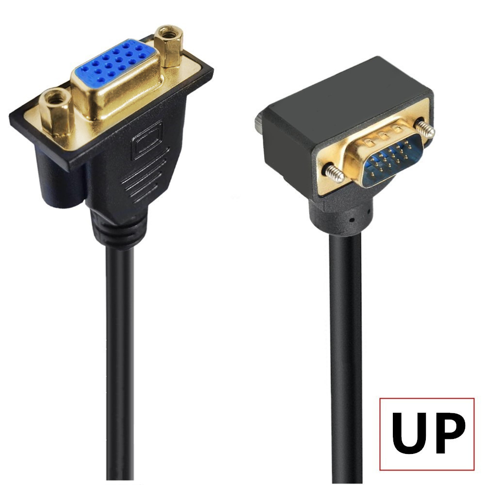 Cavo VGA 3 + 6 angolato da 90 gradi verso il basso Cavo di prolunga RGB HD da 15 spillo maschio a maschio per PC tenere sotto controllo per computer TV Proiettore 50 cm 1,5 m 3 m: nero / 1.5m