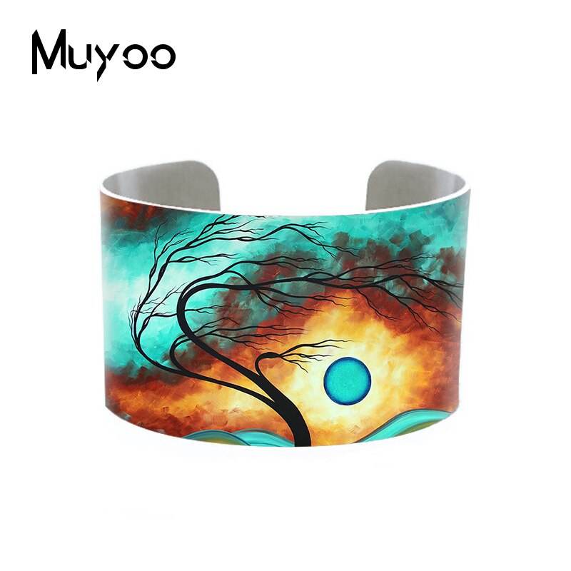 Original Abstract Landscape Painting Handmade Aluminum Cuff Vintage Tree Art Oil Painting Adjustable Bangles Cuff: 9