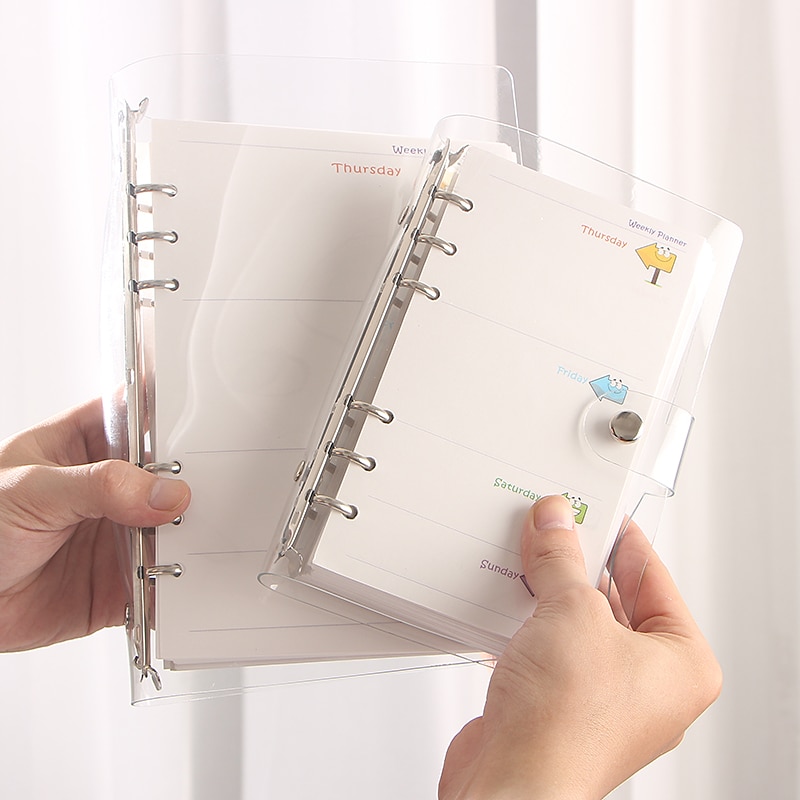 A5 A6 Losbladige Notepad Case Cover Transparante Glanzende Vervangt Notebook 6 Gaten Binnenpagina 'S Papier Shell