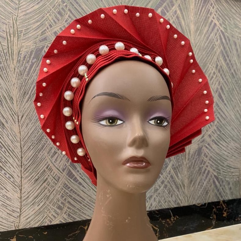 Kvinder stil hovedindpakning med rhinestone tørklæde kasket hat pandebånd turban afrikansk bryllup nyeste auto gele klar til at bære så oke: Rød 1