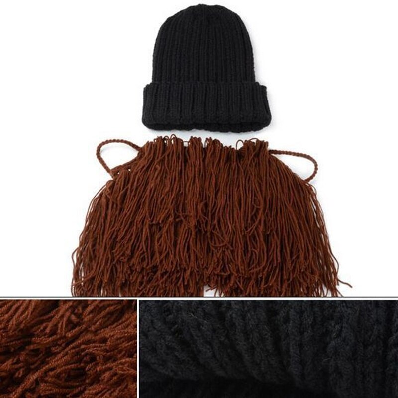 Drôle à la main hiver laine moustache tricoté chapeaux Pirate masque facial perruque barbe bonnets Bonnet casquettes