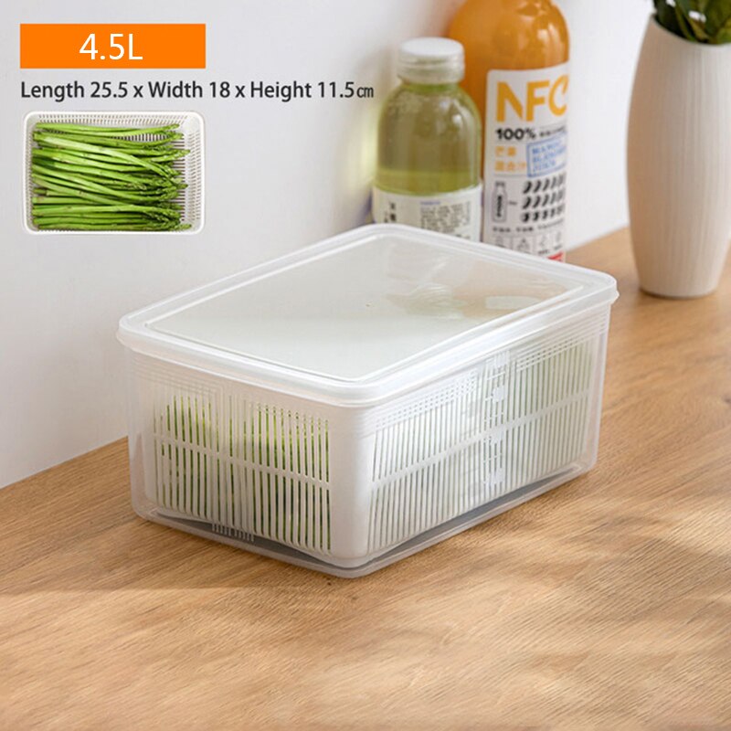 Bac à légumes et fruits en plastique avec lèvre, boîte de rangement de cuisine, réfrigérateur, conserve la fraîcheur, bac à légumes et fruits, bac à légumes: 4.5L  White
