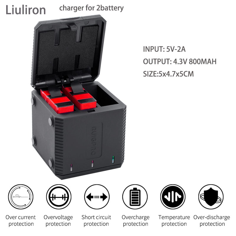 Hög kvantitet helt avkoda go pro hero 8 batteri  + 3 portar typ-c laddare för gopro go pro hero 5 6 7 8 svarta kameratillbehör