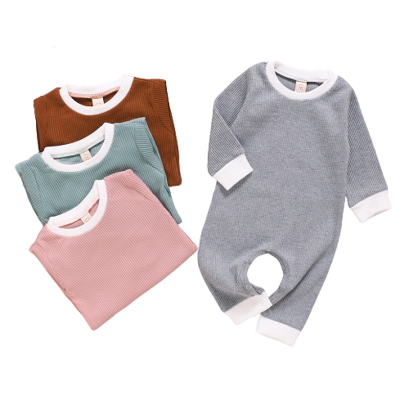 Efterår nyfødt baby drenge piger bukser solide langærmede knap afslappede jumpsuits outfits