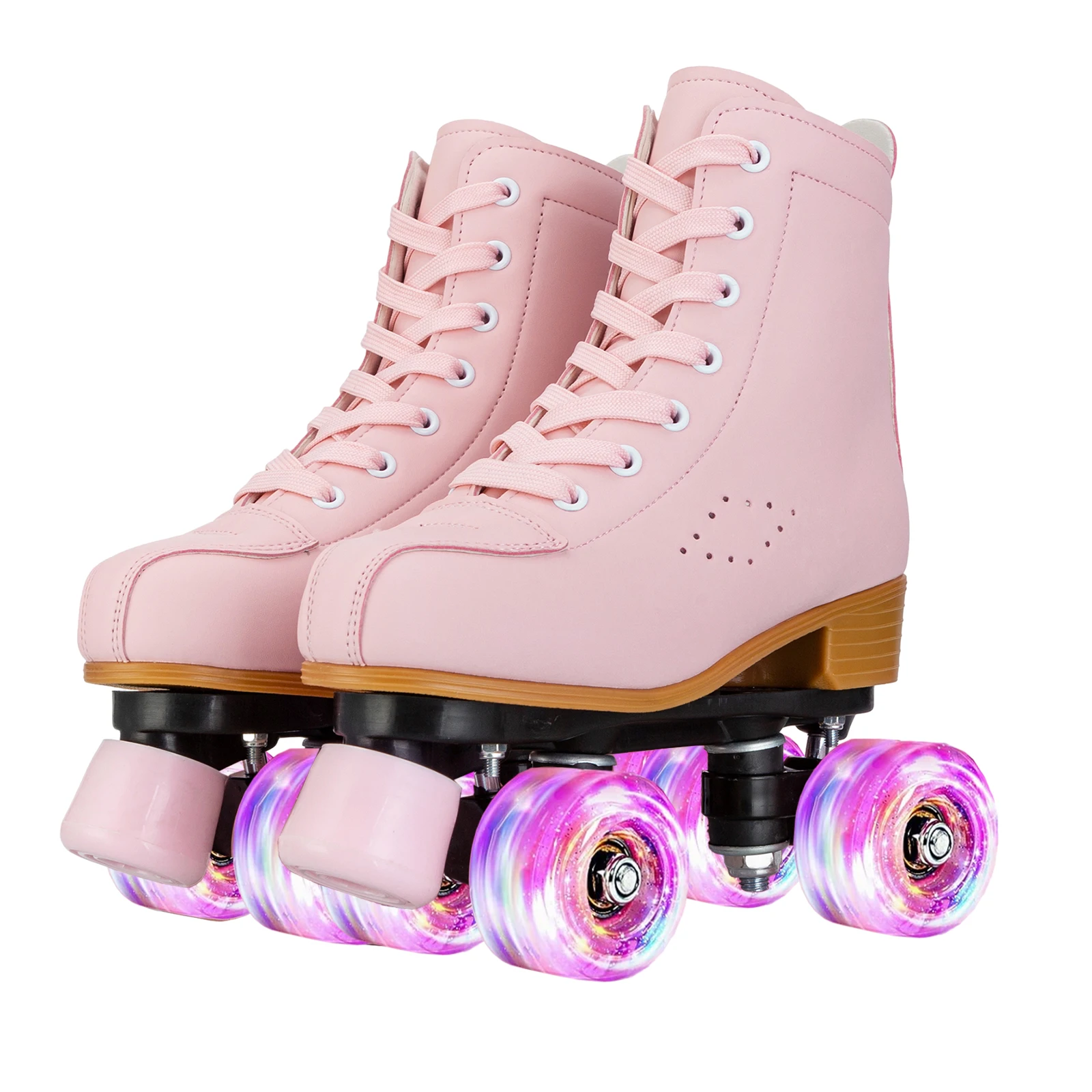 2024 blinkende Rollschuhe für Damen, zweireihig, Quad-Skate-Schuhe, für Erwachsene, Outdoor, Indoor, Skating-Training, Turnschuhe mit 4 Rädern: Black / 4.5