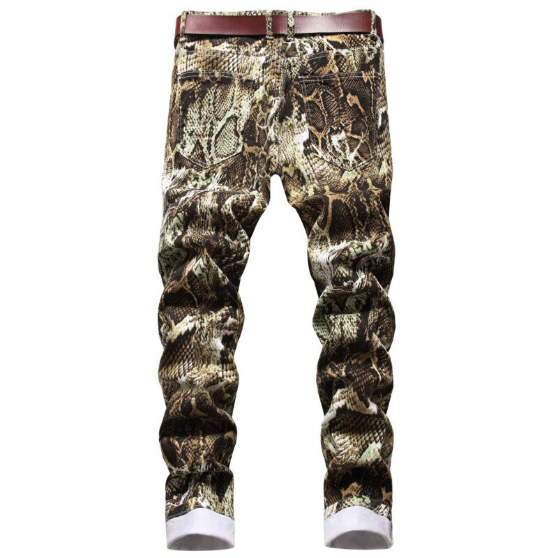 Jean en Denim imprimé serpent pour homme, pantalon droit, Slim, décontracté, impression Python, Hip Hop