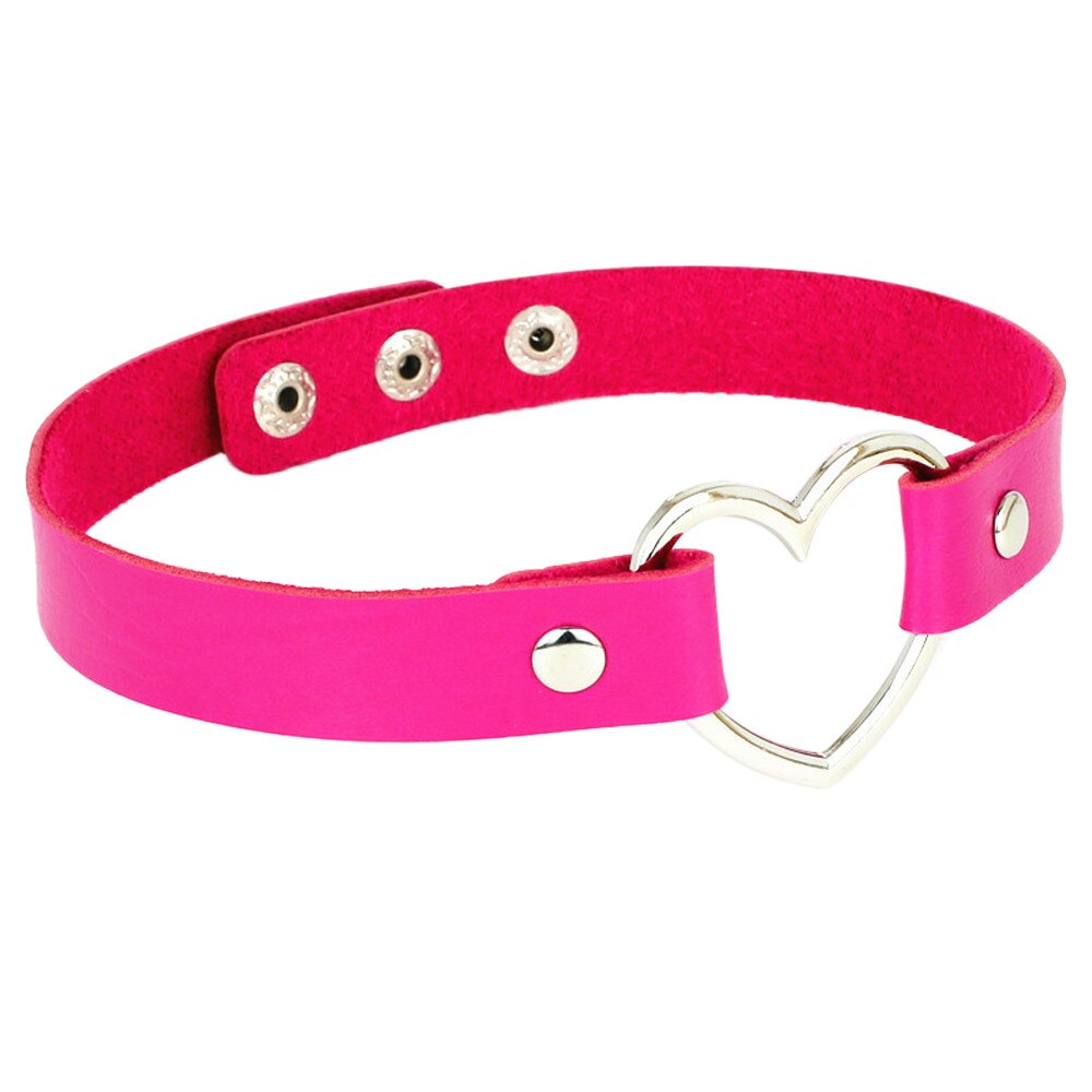 1 Stück Choker Halskette Punk Leder Hals Kette Kragen Herz Liebe Schmuck Weibliche Hals Schlüsselbein Kette Schmuck: Hot Pink