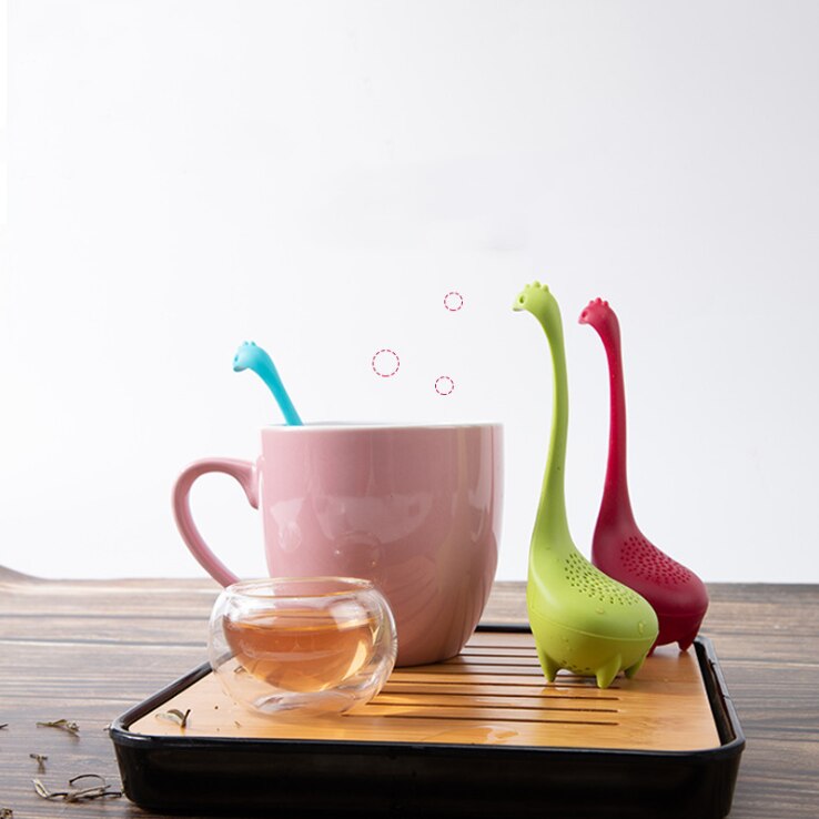 Tea Infuser Silicone Handle Strainer Filter Loose Tea Steeper Dinosaur Loose Leaf Tea Infusers with Long Handle SiliconeStrainer