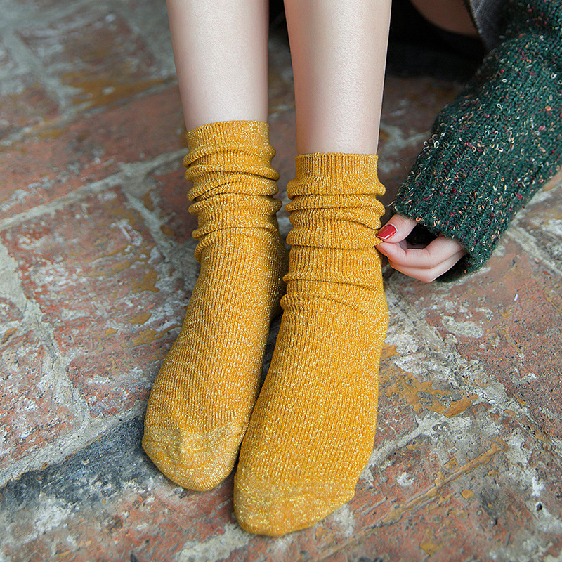 Helle funkelnde Damensocken, modische glitzernde glänzende Socken, süße süße goldene silberne Socken, Frühling und Herbst, atmungsaktive Socken