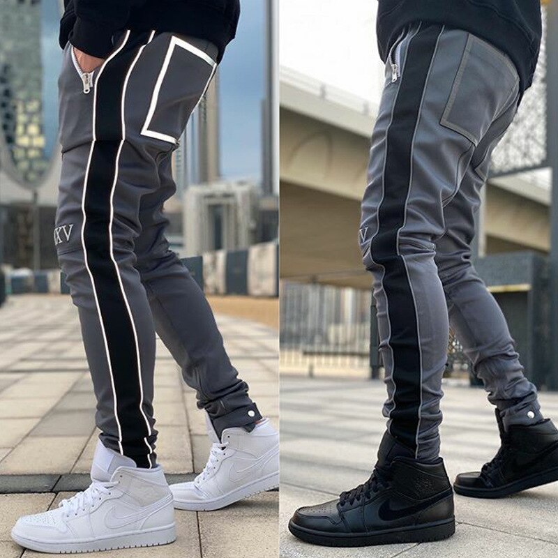 Pantalon de jogging réfléchissant pour homme avec poches zippées et bas ouvert pour le jogging, l'entraînement, la gym, la course à pied, l'entraînement: 2 / Xxl