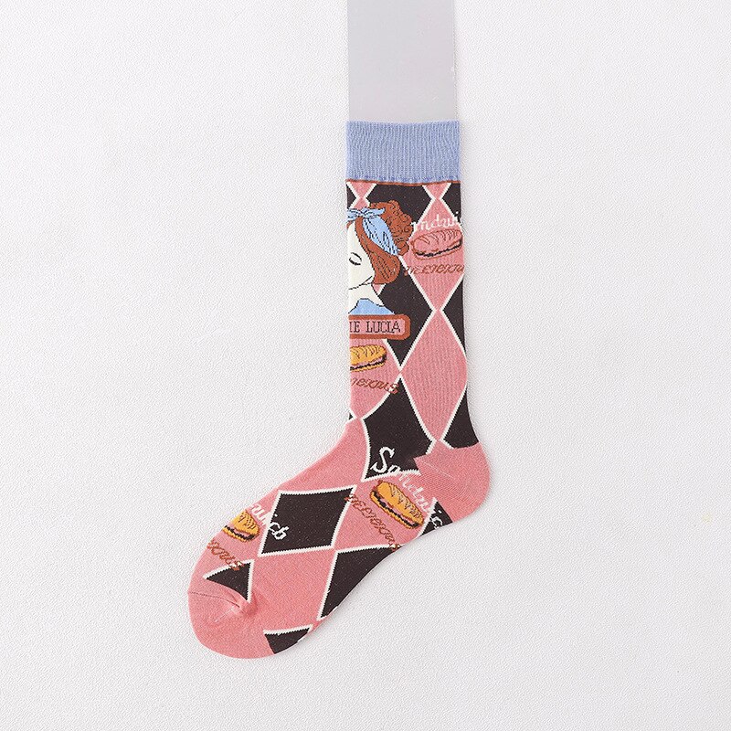 Colorful Pattern Cotton Mens Women Socks Middle Tube Funny Casual Crew Socks Girls Cute Harajuku Ankle For Ladies Socks: 2