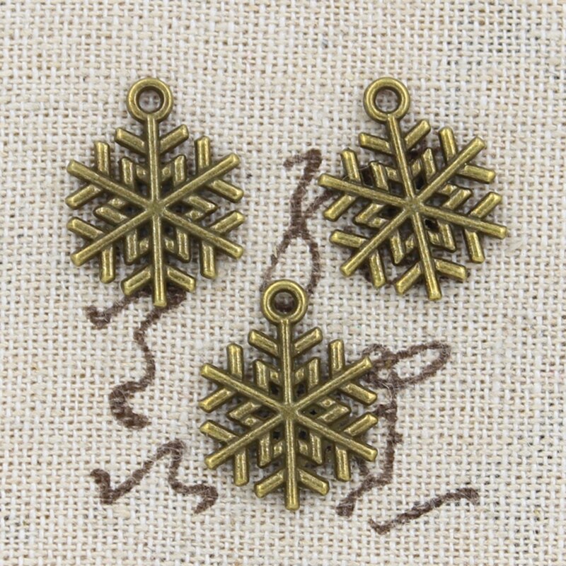 30 Uds. De dijes de nieve de copo de nieve, 19x15mm, colgantes de Color plateado bronce envejecido hecho a mano, joyería de Color plateado bronce: Chapado en bronce envejecido