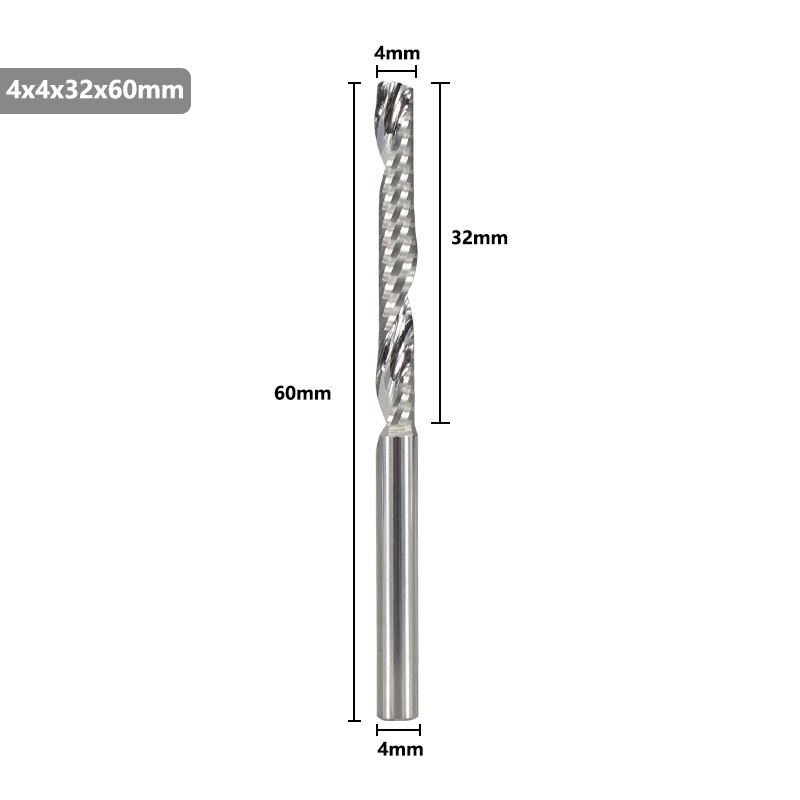 Single Flute End Mill Tungsten Carbide Milling Cutter 4-6mm Shank Router Bit For Aluminum Cutter Drill Bit Spiral Router Bits: 4x4x32x60