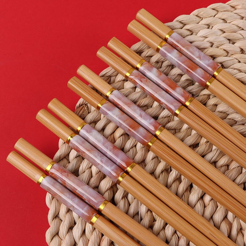 Creativo marmorizzazione 5 paia bacchette riutilizzabili fatti a mano in bambù giapponese bastoncini di legno Set Sushi cibo posate cinesi naturali: Marbling red