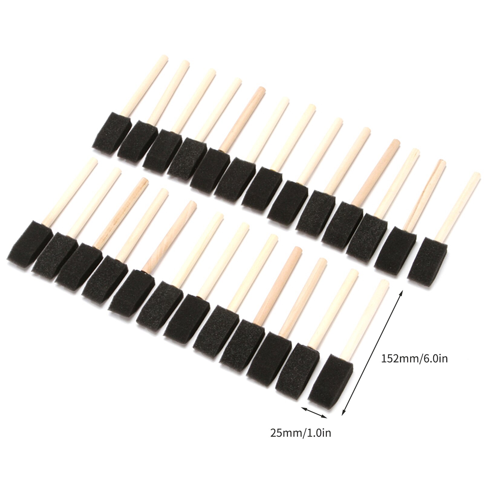 25 Stuks 1-Inch Foam Brush Set Spons Verf Borstels Houten Handvat Lichtgewicht Voor Tekening Schilderen Kleuring Art En ambachten
