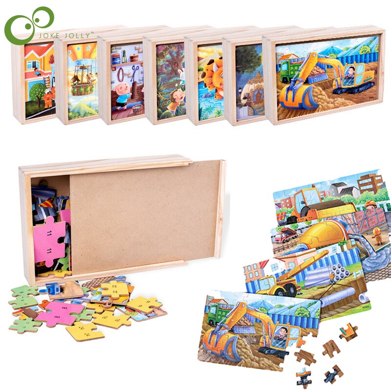 WYW – Puzzle 4 en 1 en bois pour enfants, avec boîte de rangement, grand modèle exquis, jouet Parent-enfant
