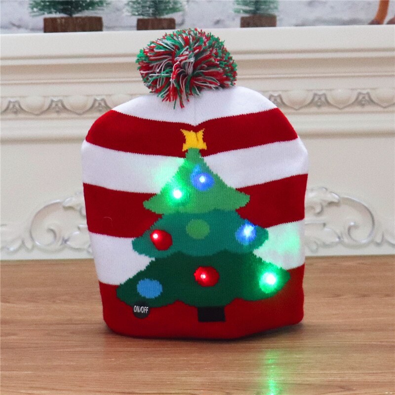 Gorros navideños con luces LED para niños y adultos, gorro de punto colorido y luminoso, de decoración navideña: style 4